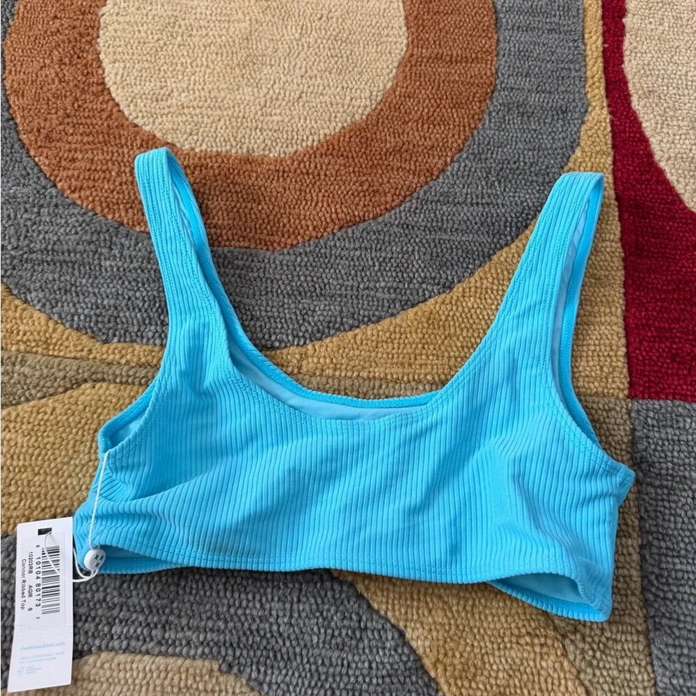 NWT Frankies Bikinis Connor Ribbed Top Blue Bikini Top Swim Swimwear Size Small